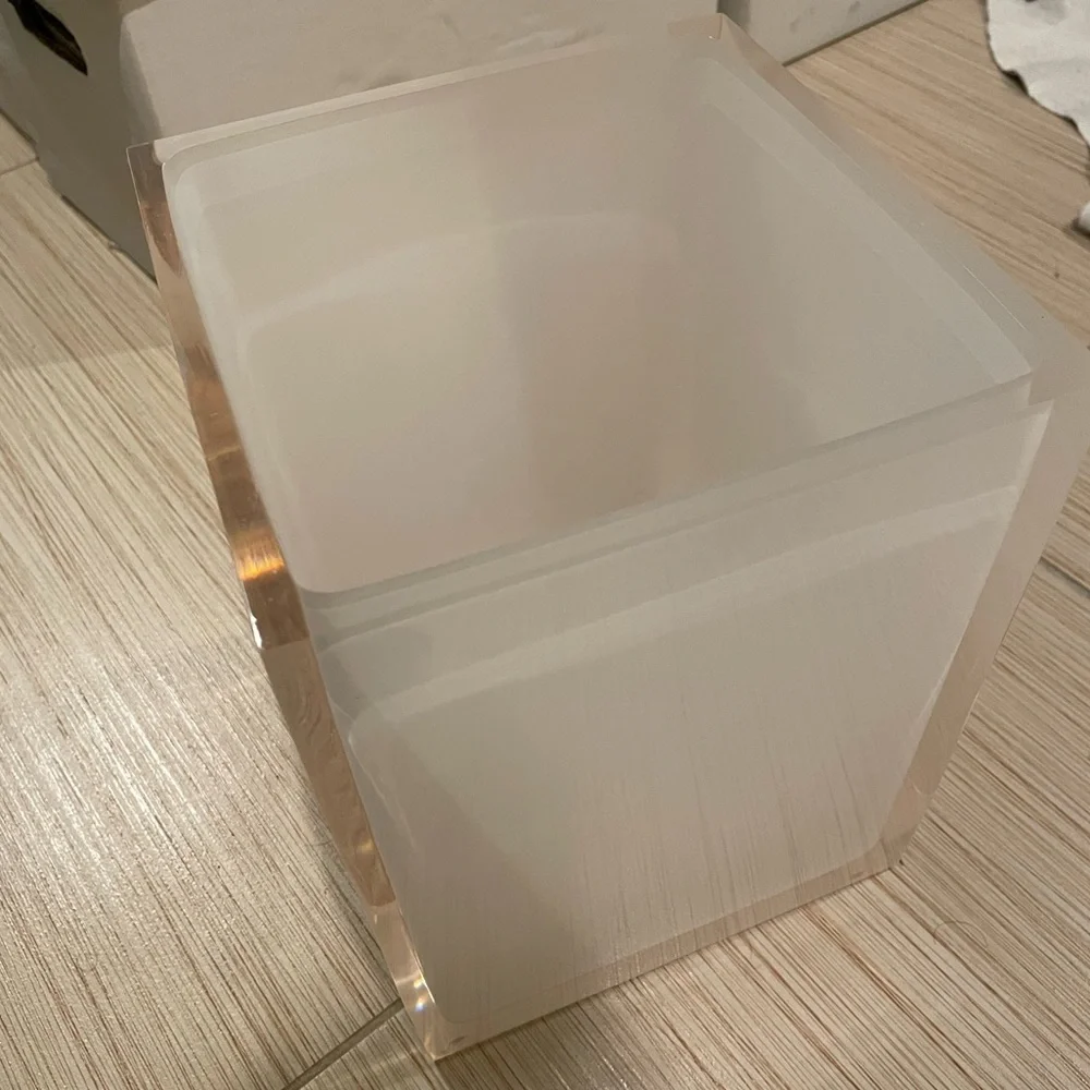 Jonathan Adler Frosted Lucite Trash Can and Tissue Cover Bath Set